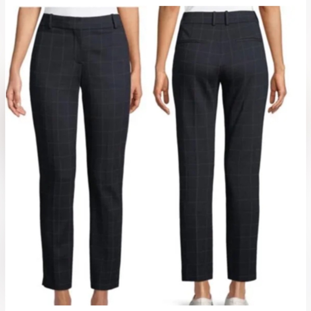 Navy Theory Straight Leg Trousers in Windowpane/Checkered/Plaid Knit [Size 00]